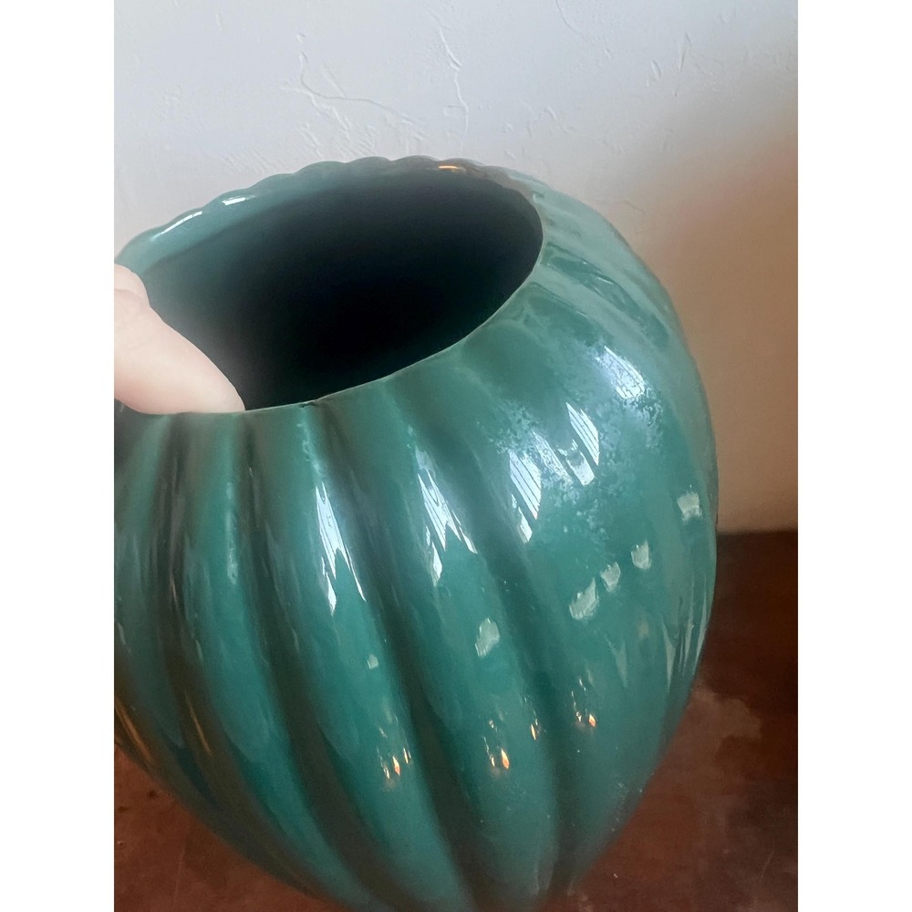 Large Vintage Dark Green Ribbed Haegar Vase Dark Academia Style - Picture 3 of 7